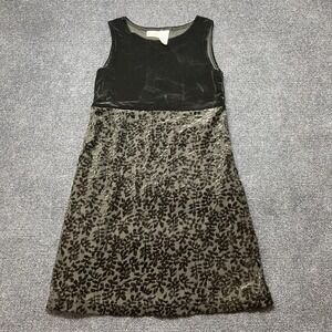 Vintage K.C. Parker Dress Girls 16 Black Velvet Flocked Floral Sleeveless Party